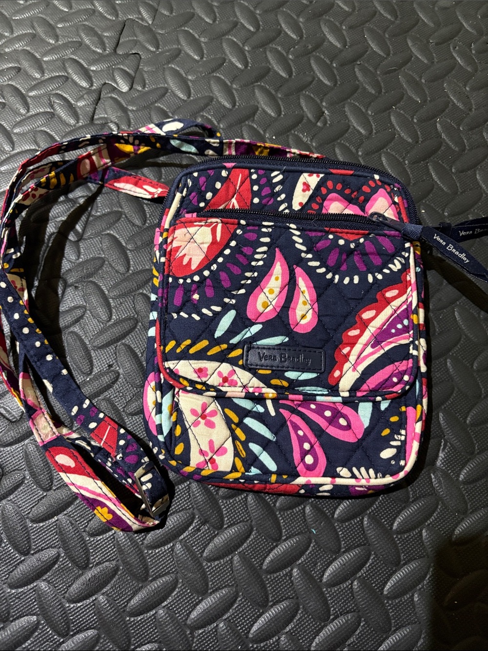 Vera Bradley Navy Floral Paisley Crossbody with Pink and Purple Accents